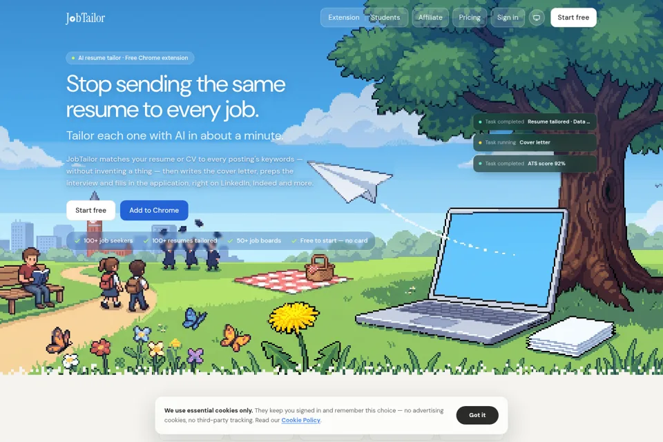Aperçu de la landing page