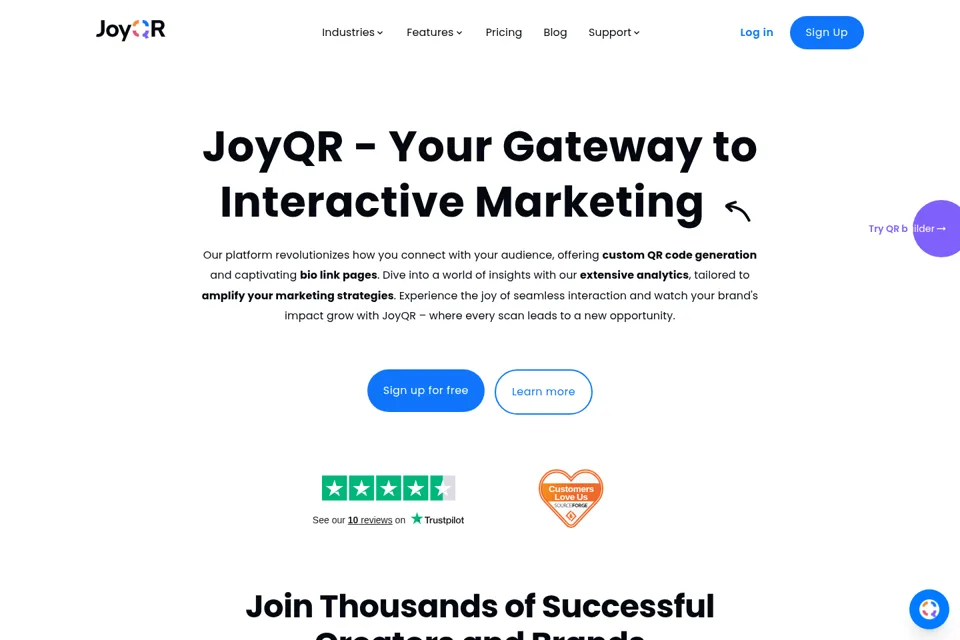 Aperçu de la landing page
