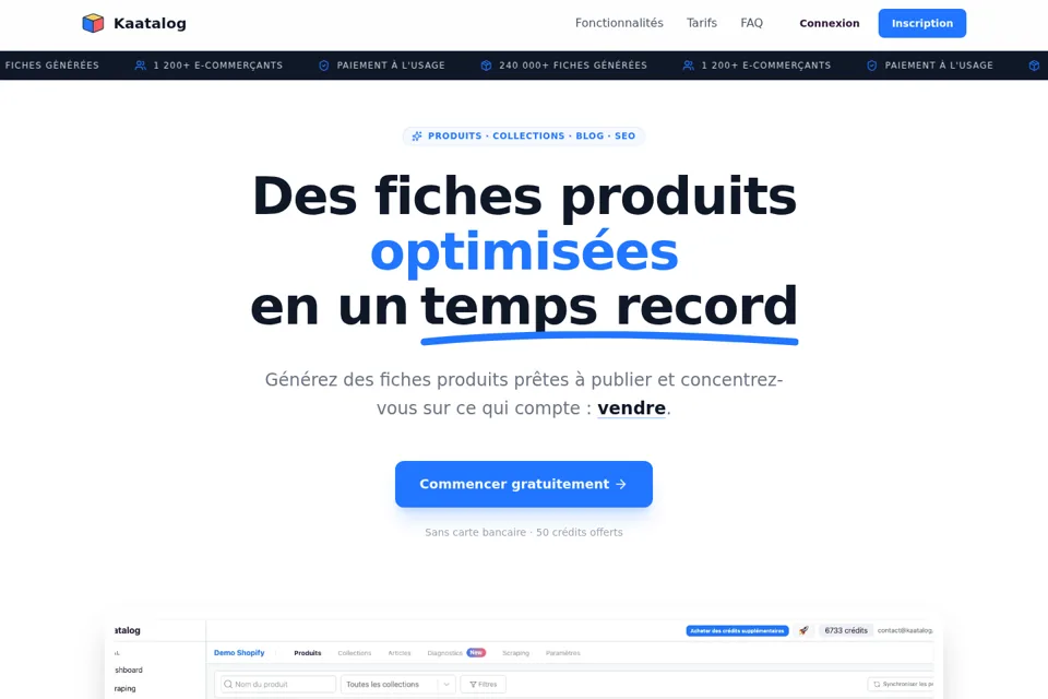 Aperçu de la landing page