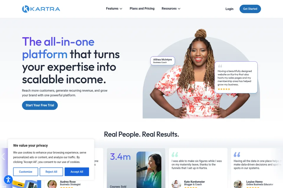 Aperçu de la landing page