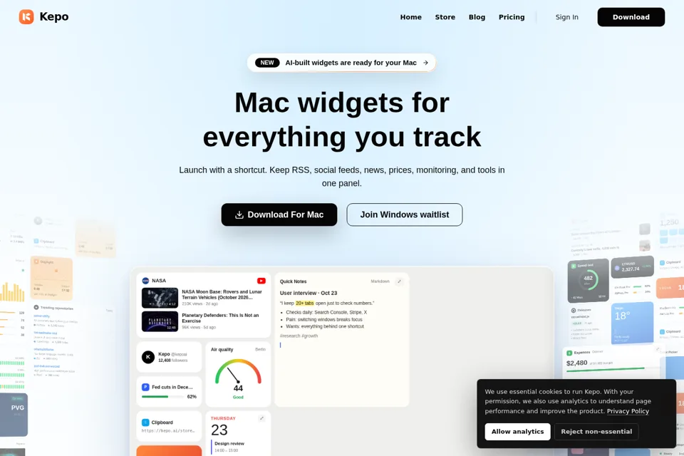 Aperçu de la landing page