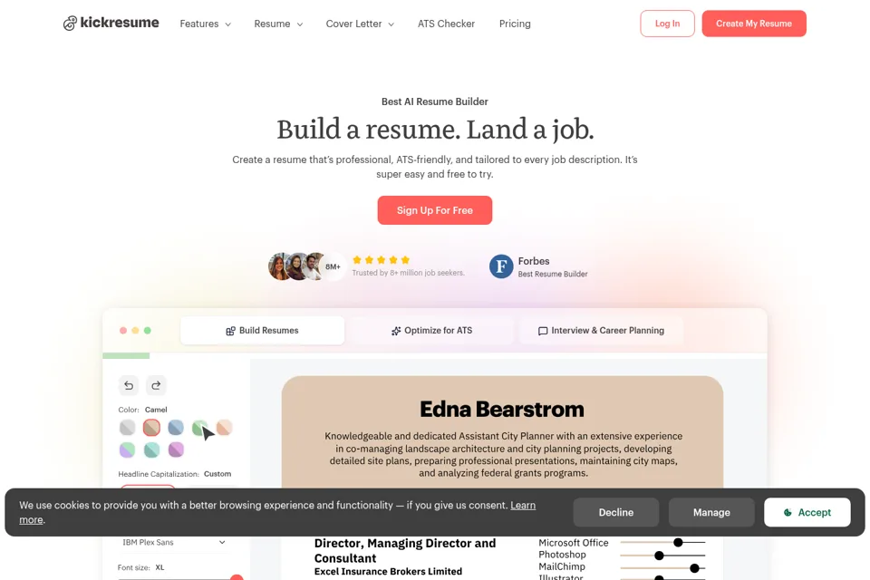 Aperçu de la landing page
