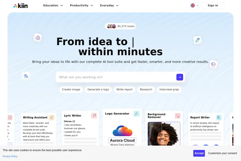 Aperçu de la landing page