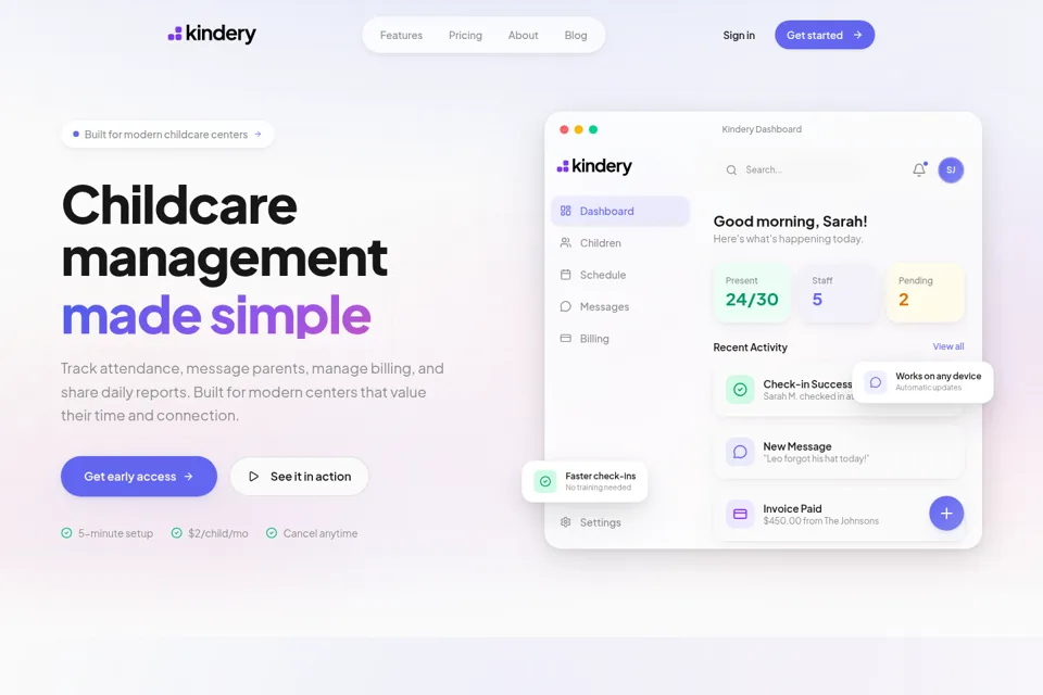 Aperçu de la landing page