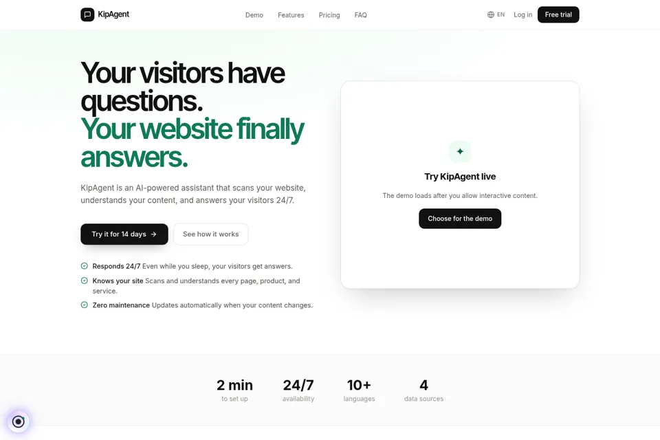 Aperçu de la landing page