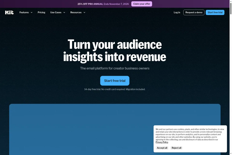 Aperçu de la landing page