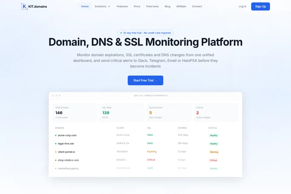 Aperçu de la landing page