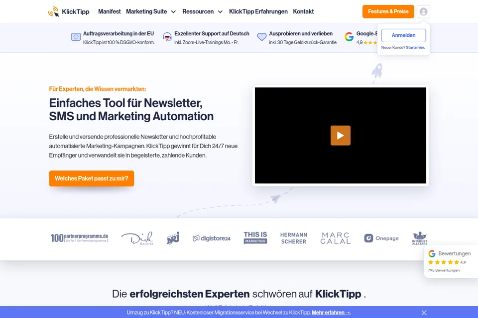 Aperçu de la landing page