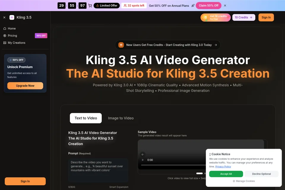 Aperçu de la landing page