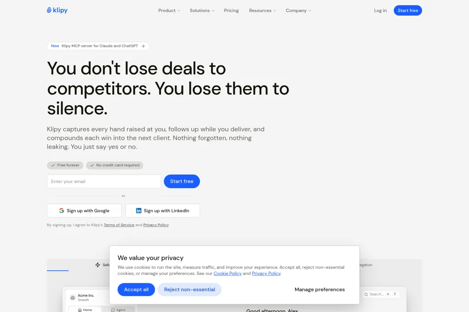 Aperçu de la landing page