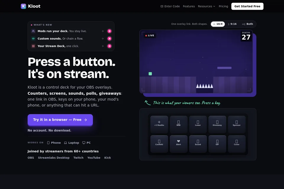 Aperçu de la landing page