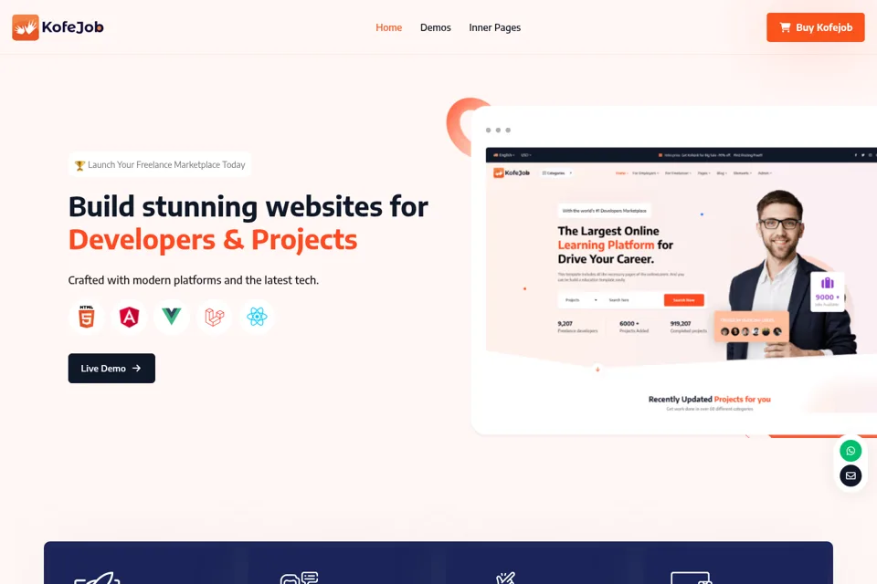 Aperçu de la landing page