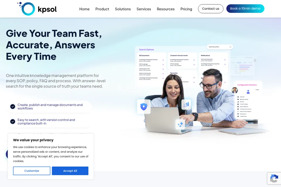 Aperçu de la landing page