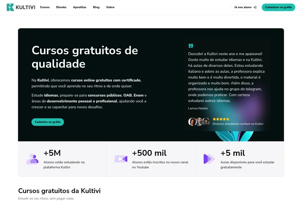 Aperçu de la landing page