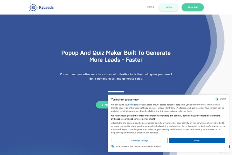 Aperçu de la landing page