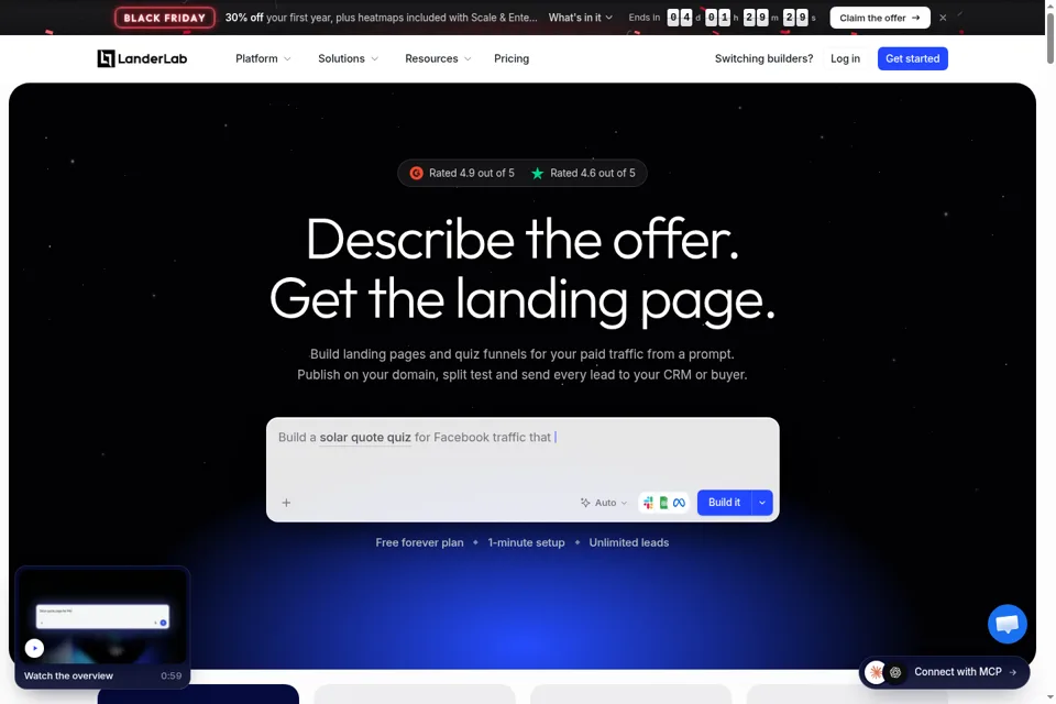Aperçu de la landing page