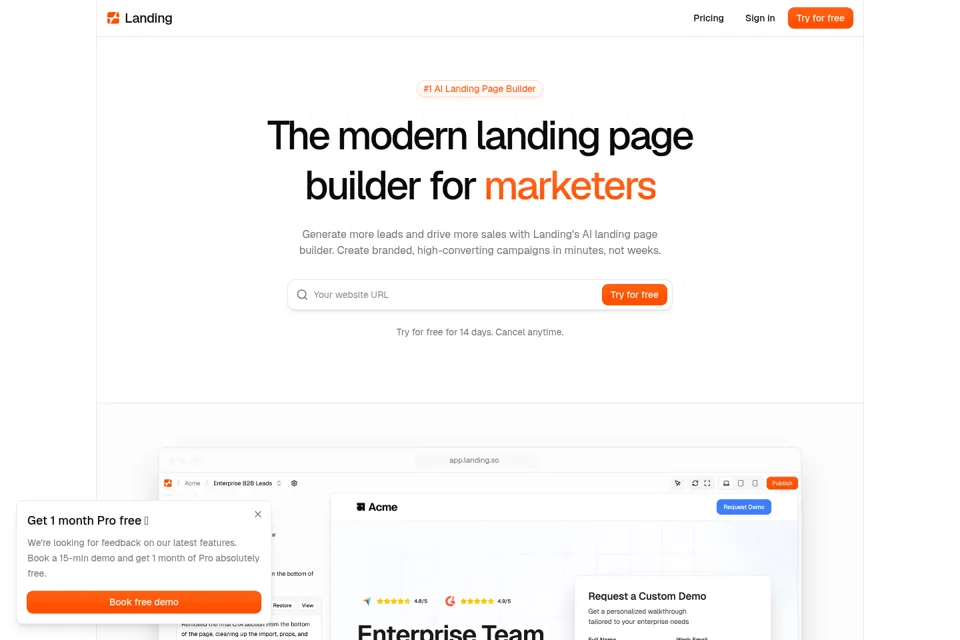 Aperçu de la landing page