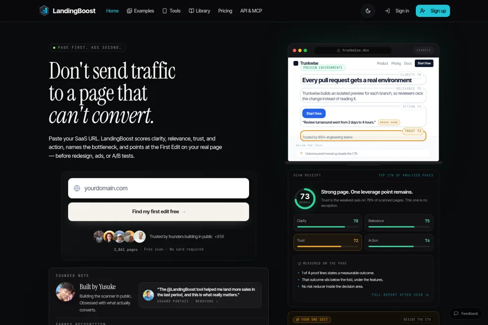 Aperçu de la landing page