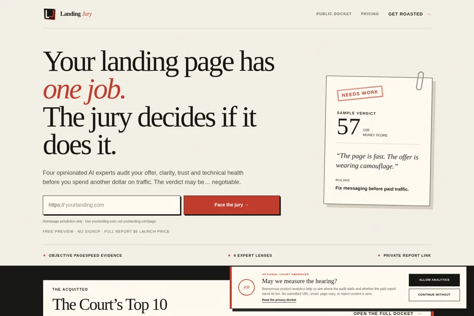Aperçu de la landing page