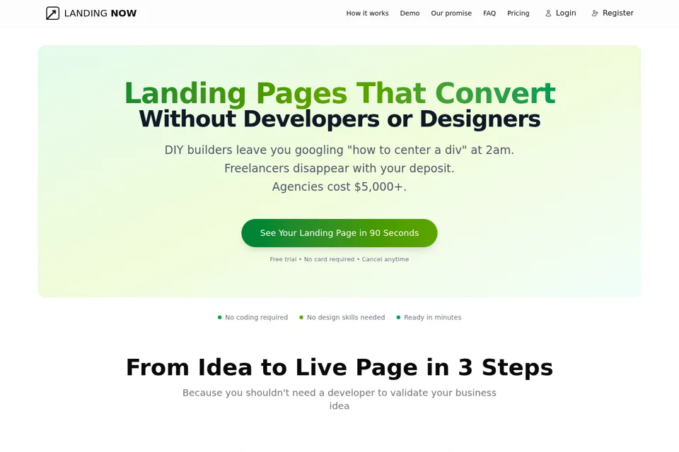 Aperçu de la landing page