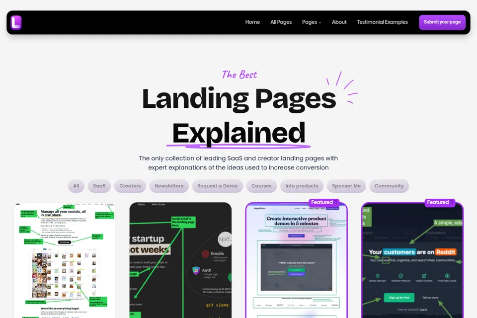 Aperçu de la landing page