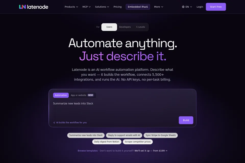 Aperçu de la landing page