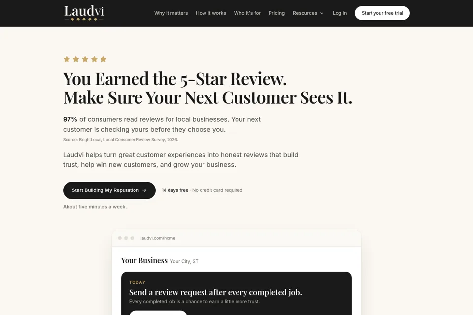 Aperçu de la landing page