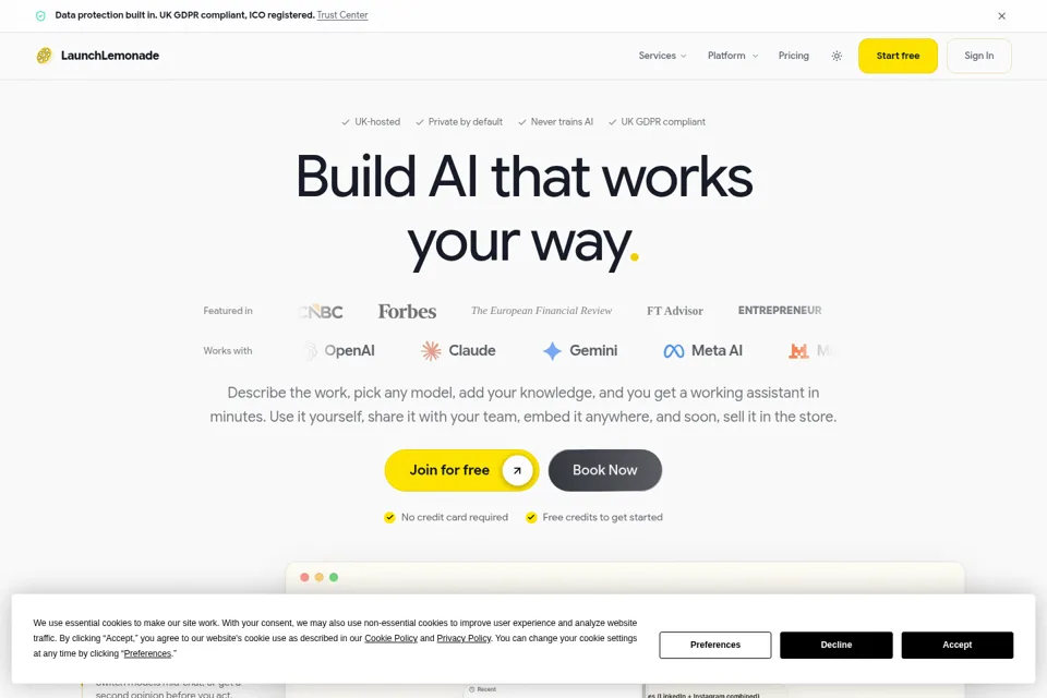 Aperçu de la landing page