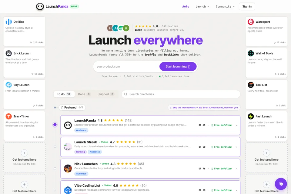 Aperçu de la landing page