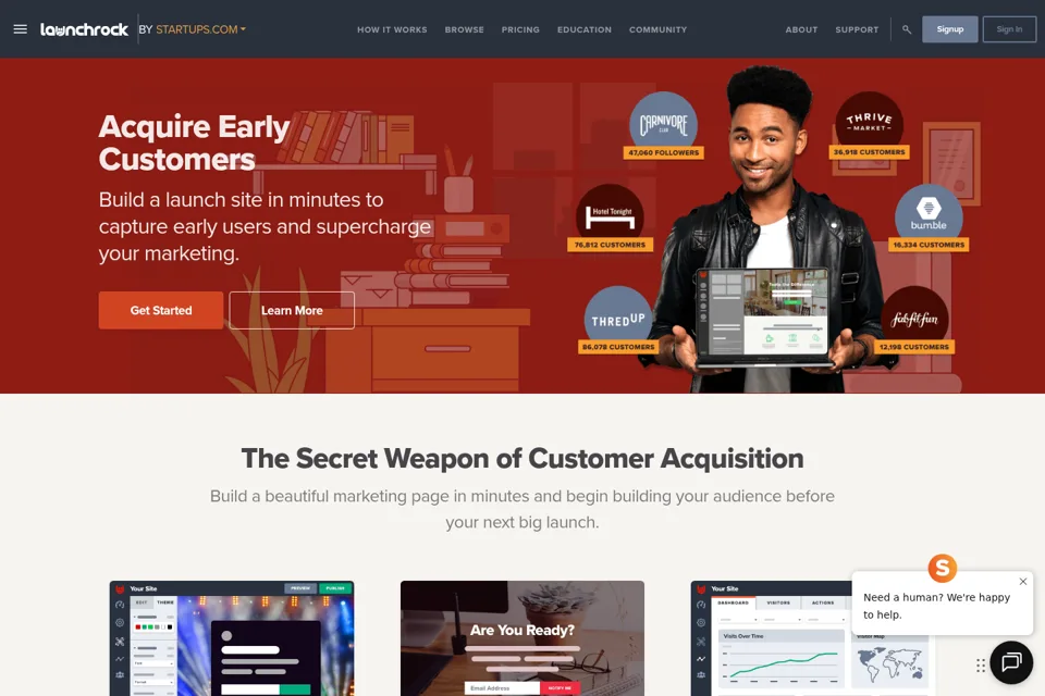Aperçu de la landing page