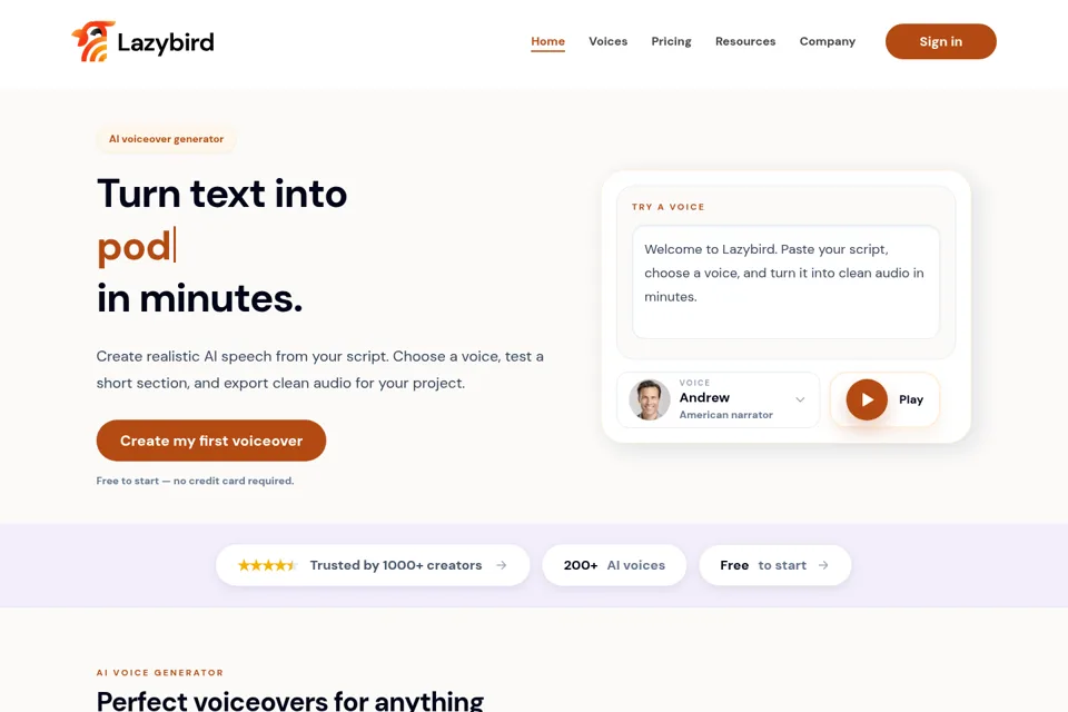 Aperçu de la landing page