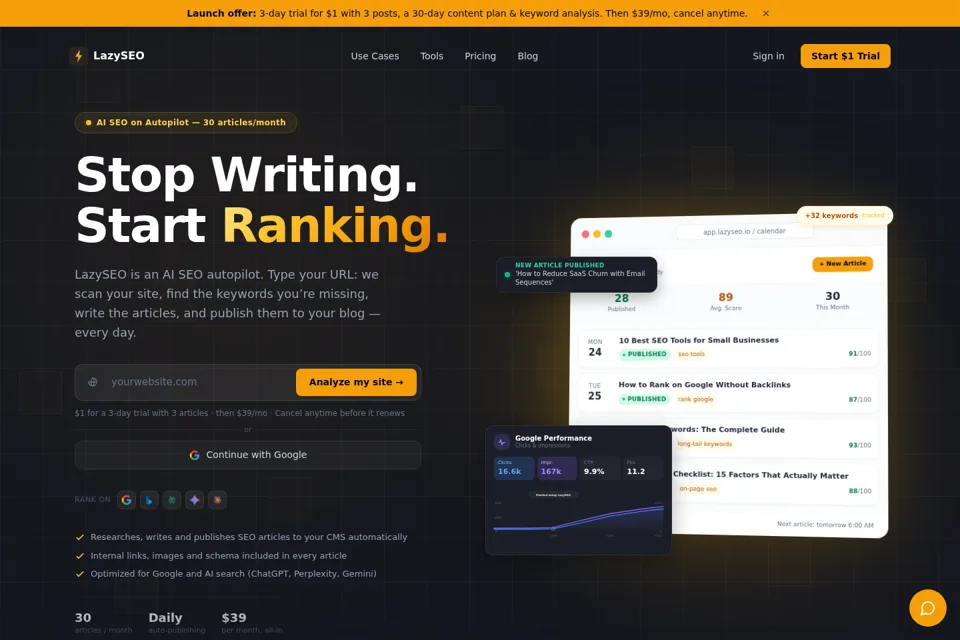 Aperçu de la landing page