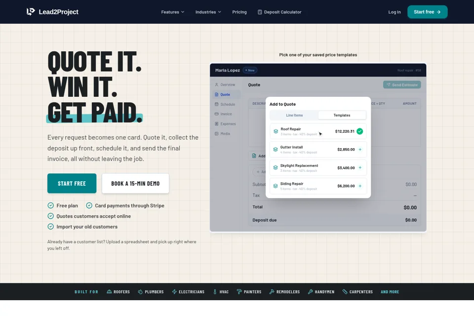 Aperçu de la landing page