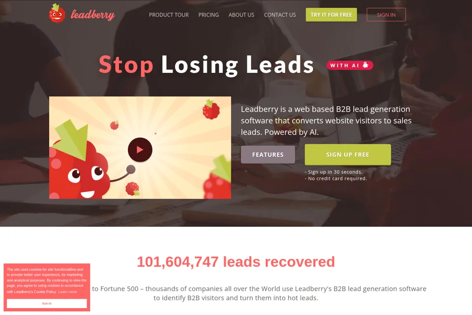 Aperçu de la landing page