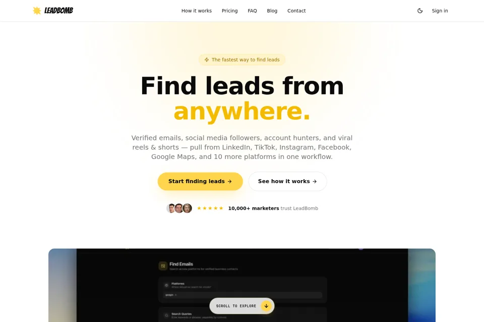 Aperçu de la landing page