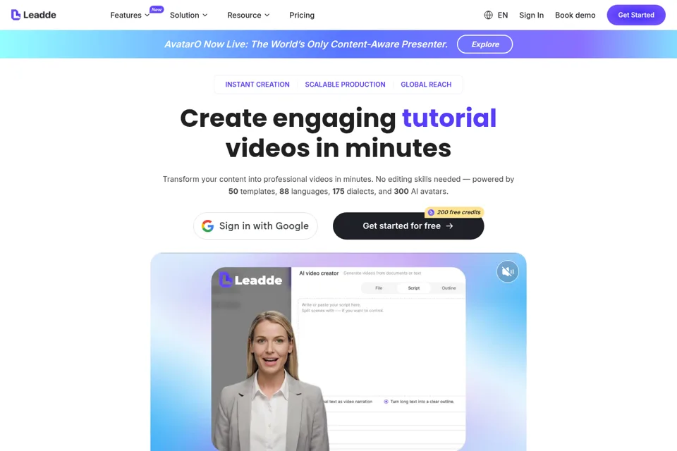 Aperçu de la landing page