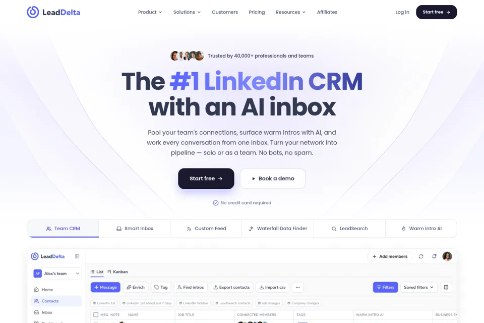 Aperçu de la landing page