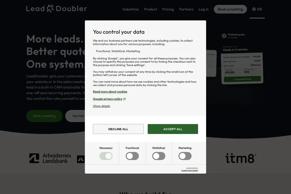 Aperçu de la landing page