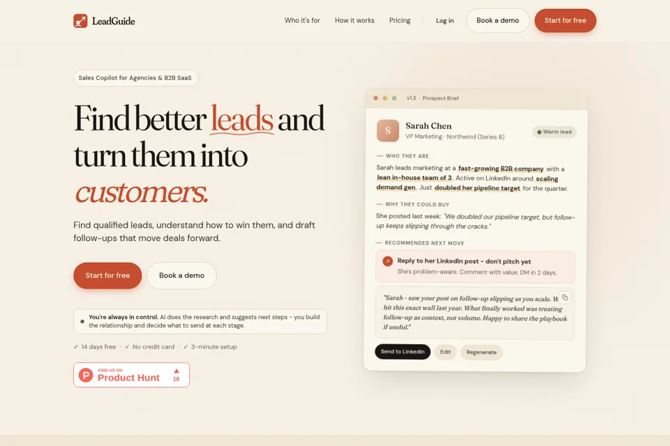 Aperçu de la landing page