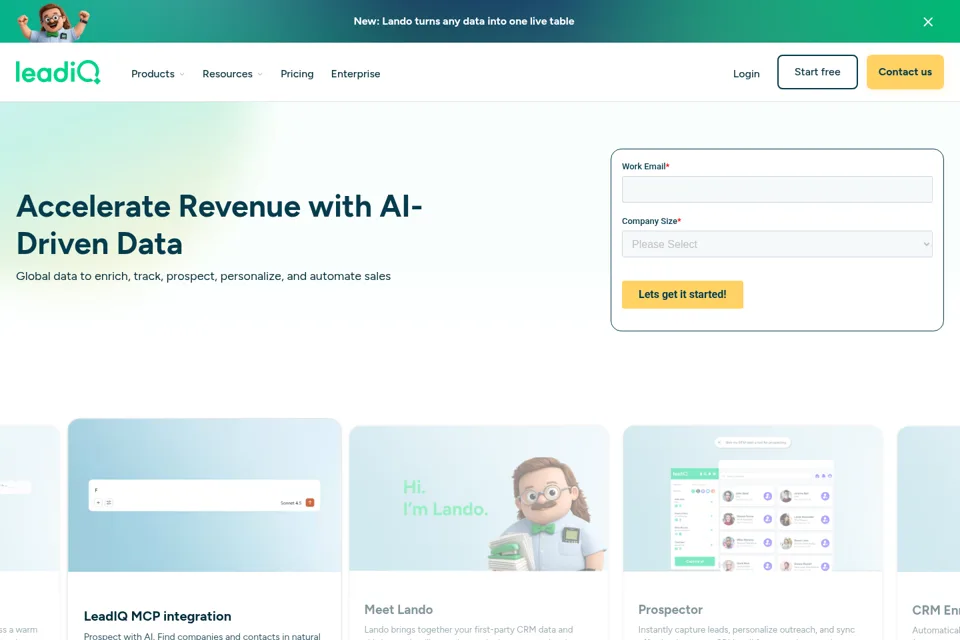 Aperçu de la landing page