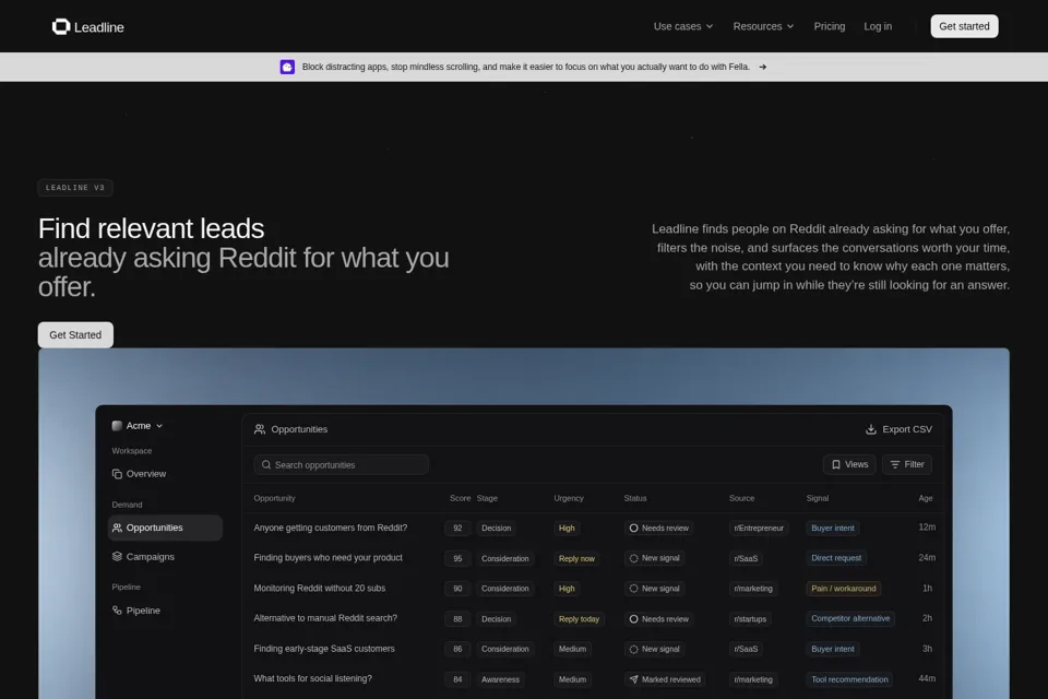 Aperçu de la landing page