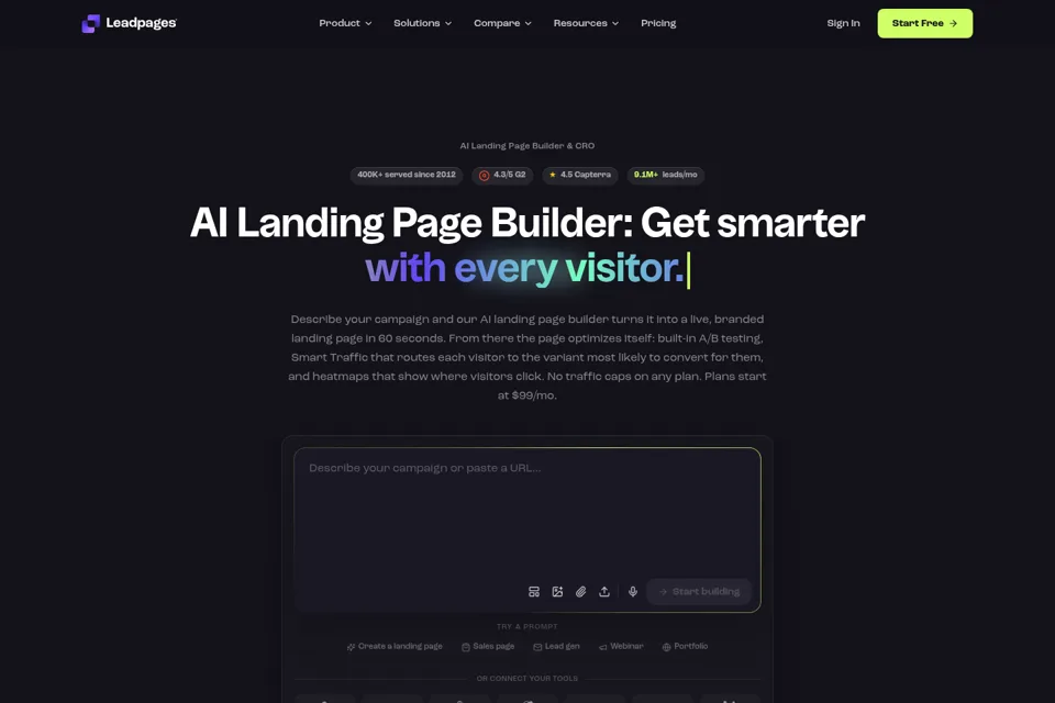 Aperçu de la landing page