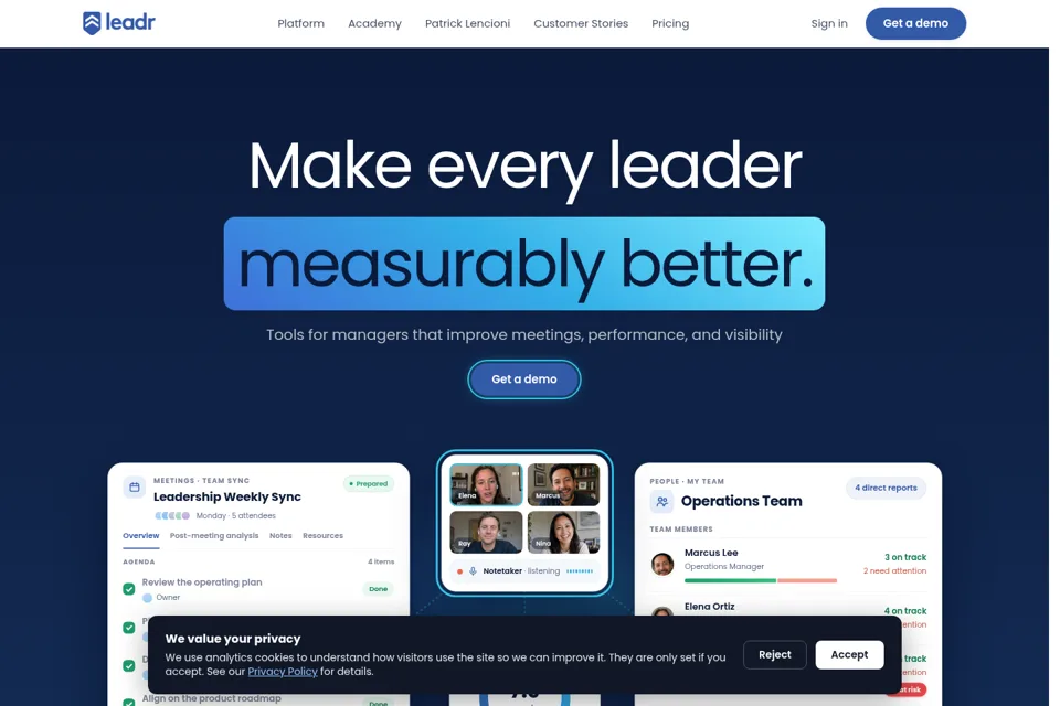 Aperçu de la landing page