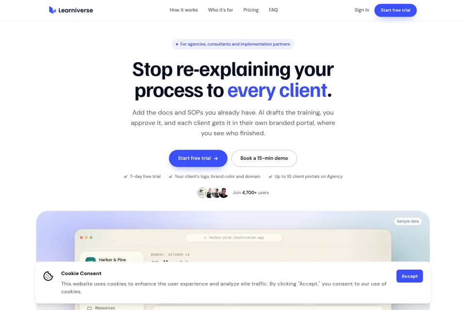 Aperçu de la landing page