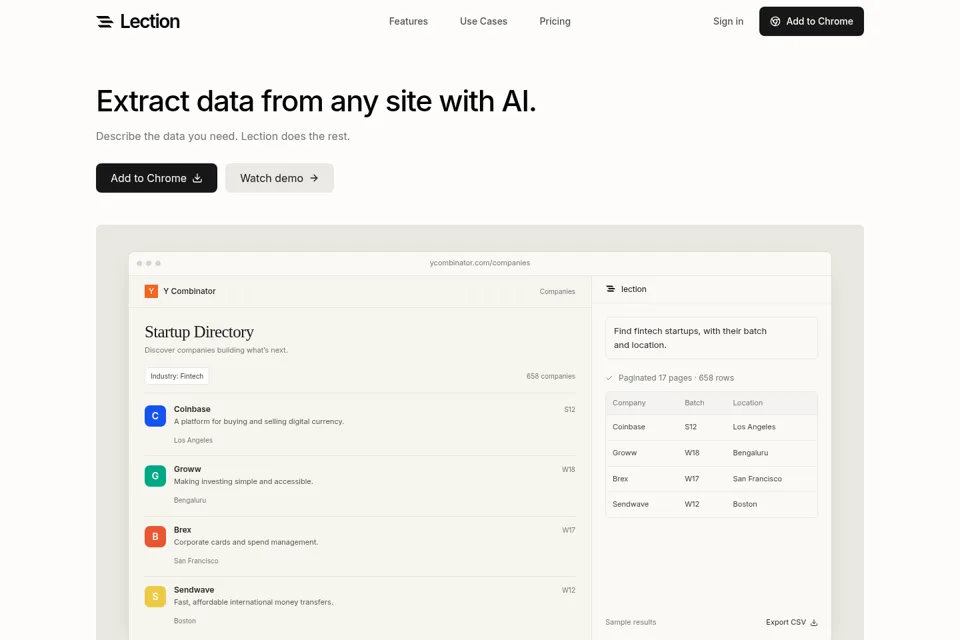 Aperçu de la landing page