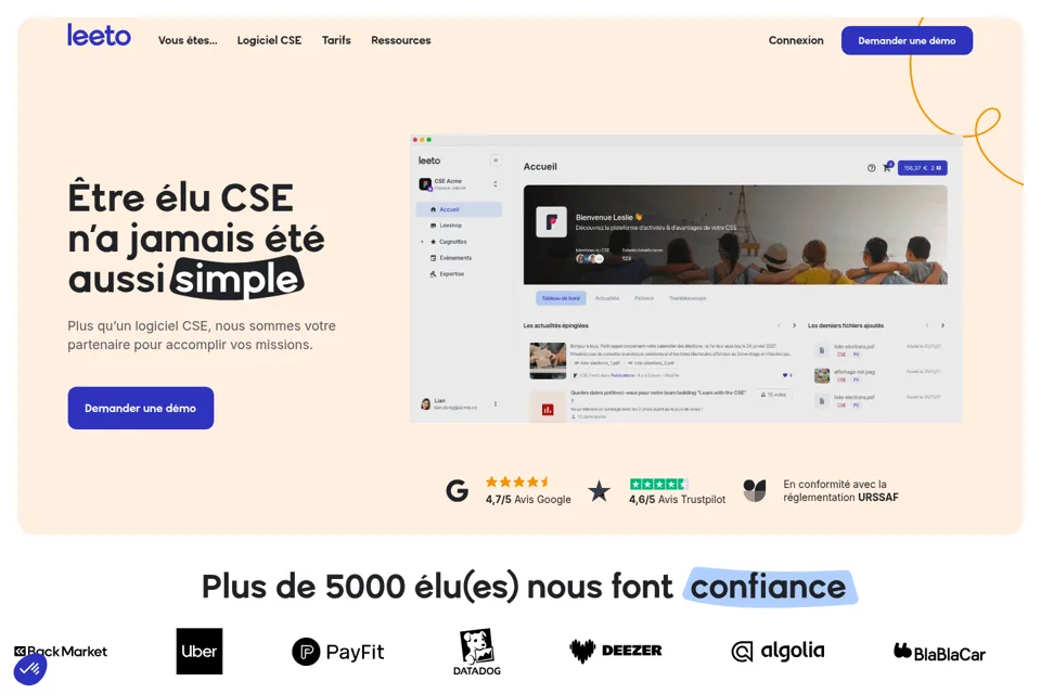 Aperçu de la landing page