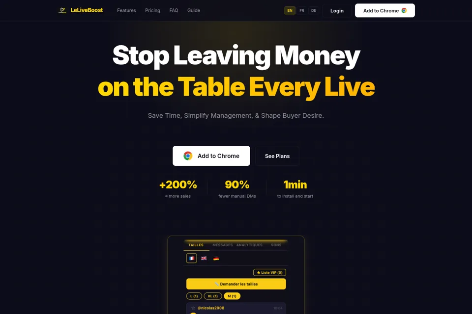 Aperçu de la landing page