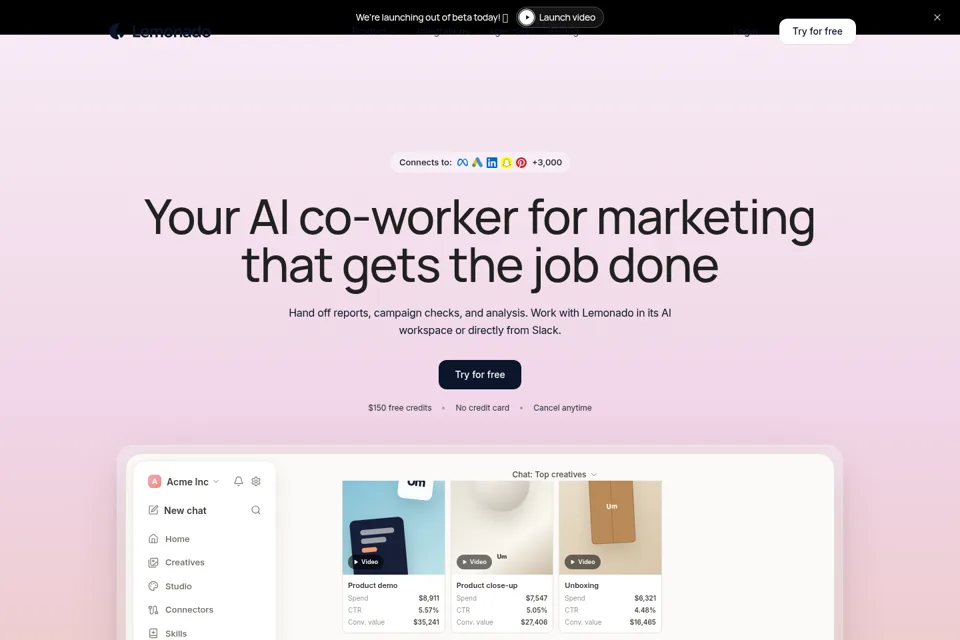 Aperçu de la landing page