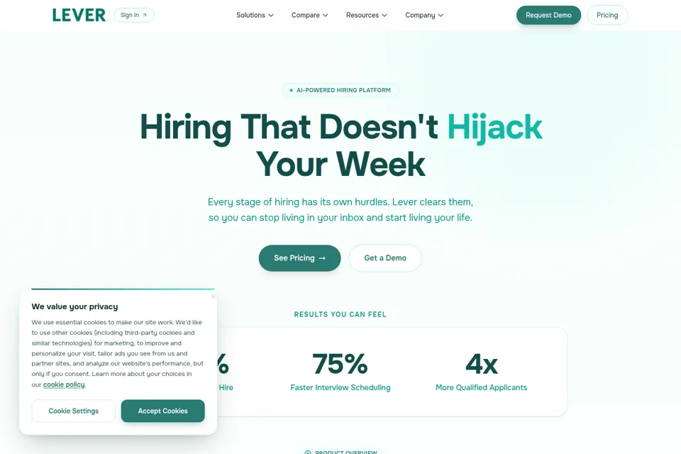 Aperçu de la landing page