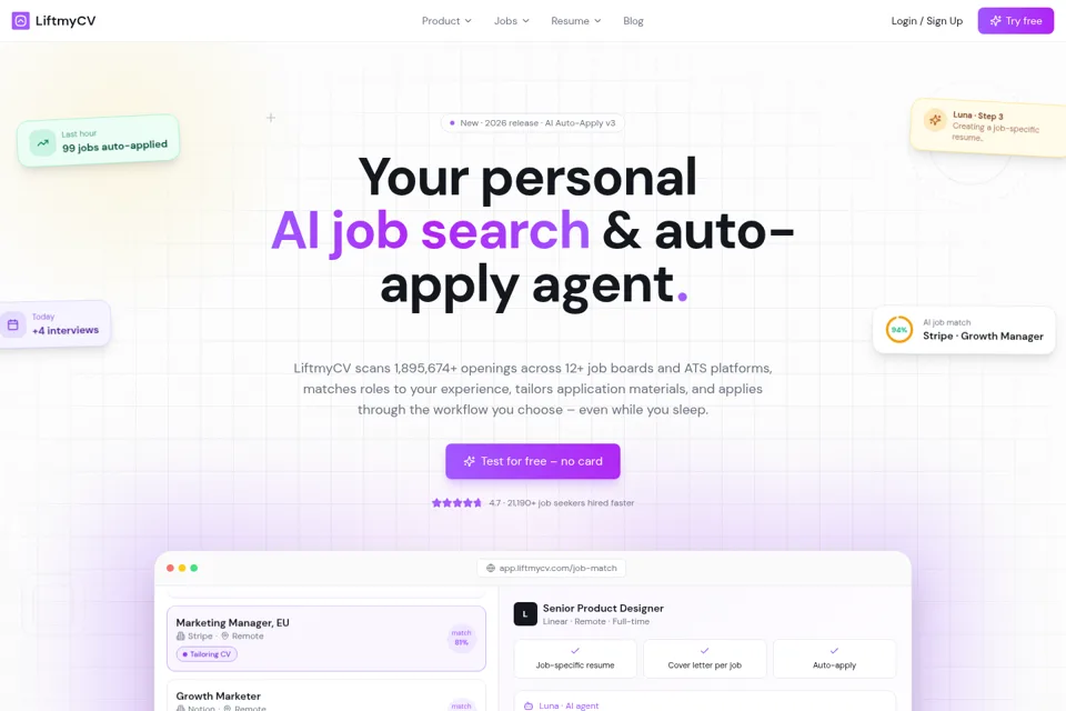 Aperçu de la landing page